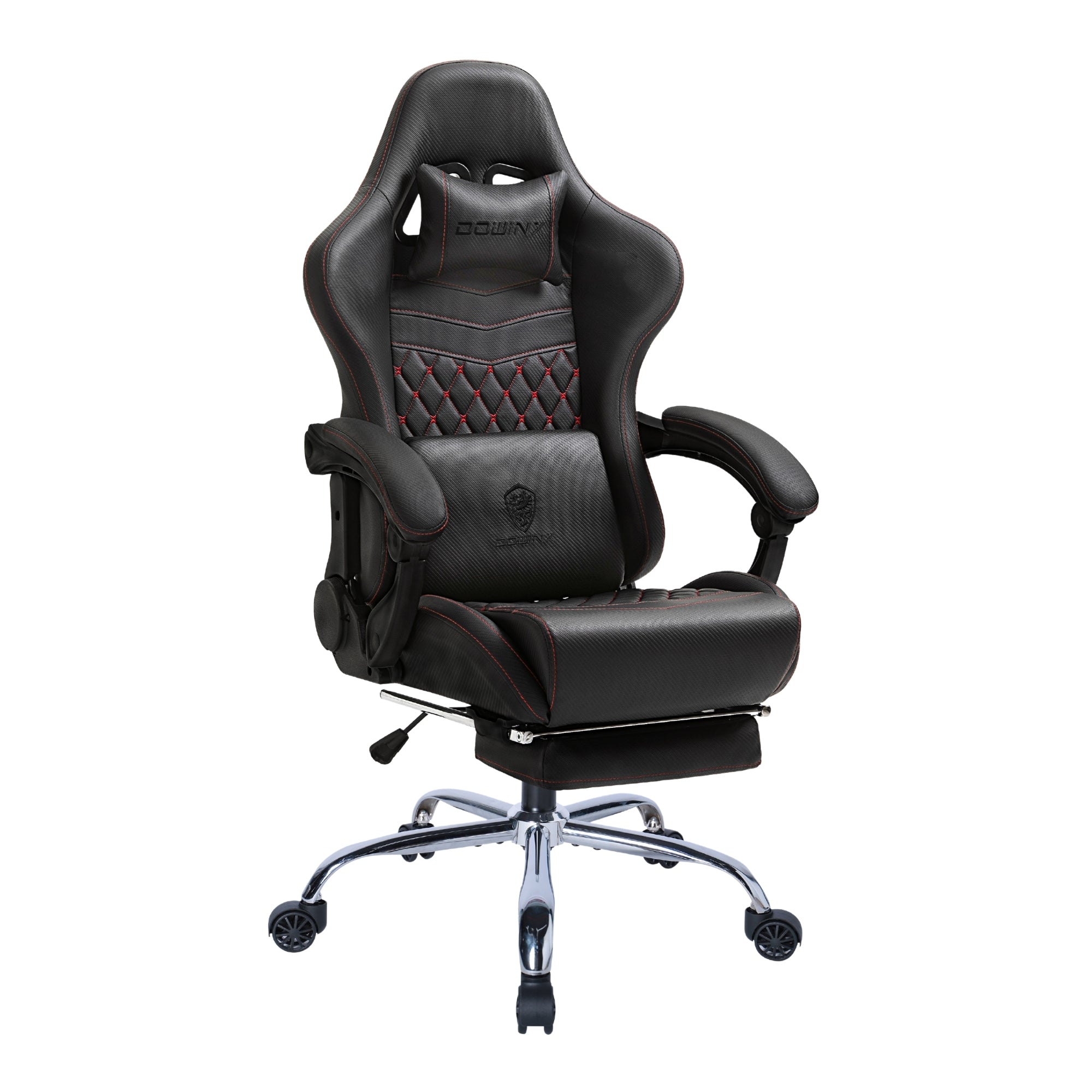 Dowinx Premium Leather Gaming Chair (Full Black Edition) | LinkArm | Massage Cushion | Footrest