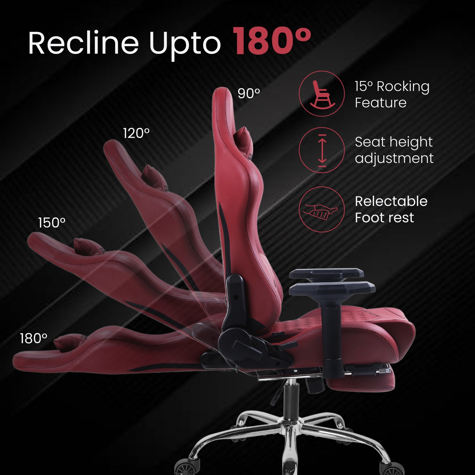Dowinx Premium Leather Gaming Chair (Red) | 4D Arm | Massage Cushion | Footrest