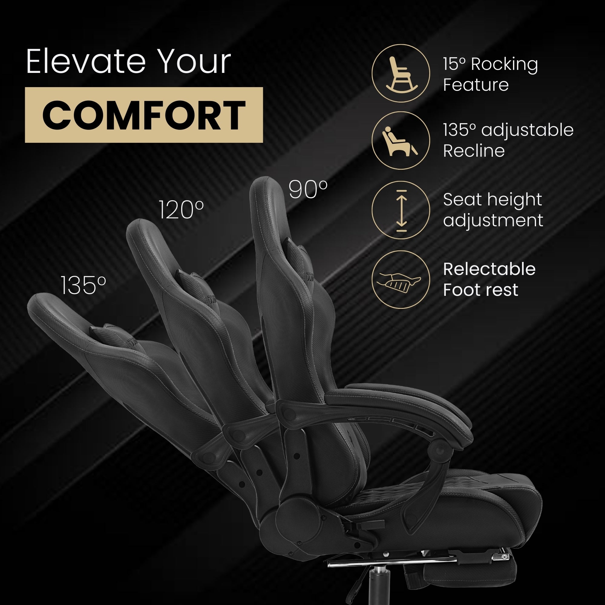 Dowinx Premium Fabric Gaming Chair (Black) | LinkArm | Massage Cushion | Footrest