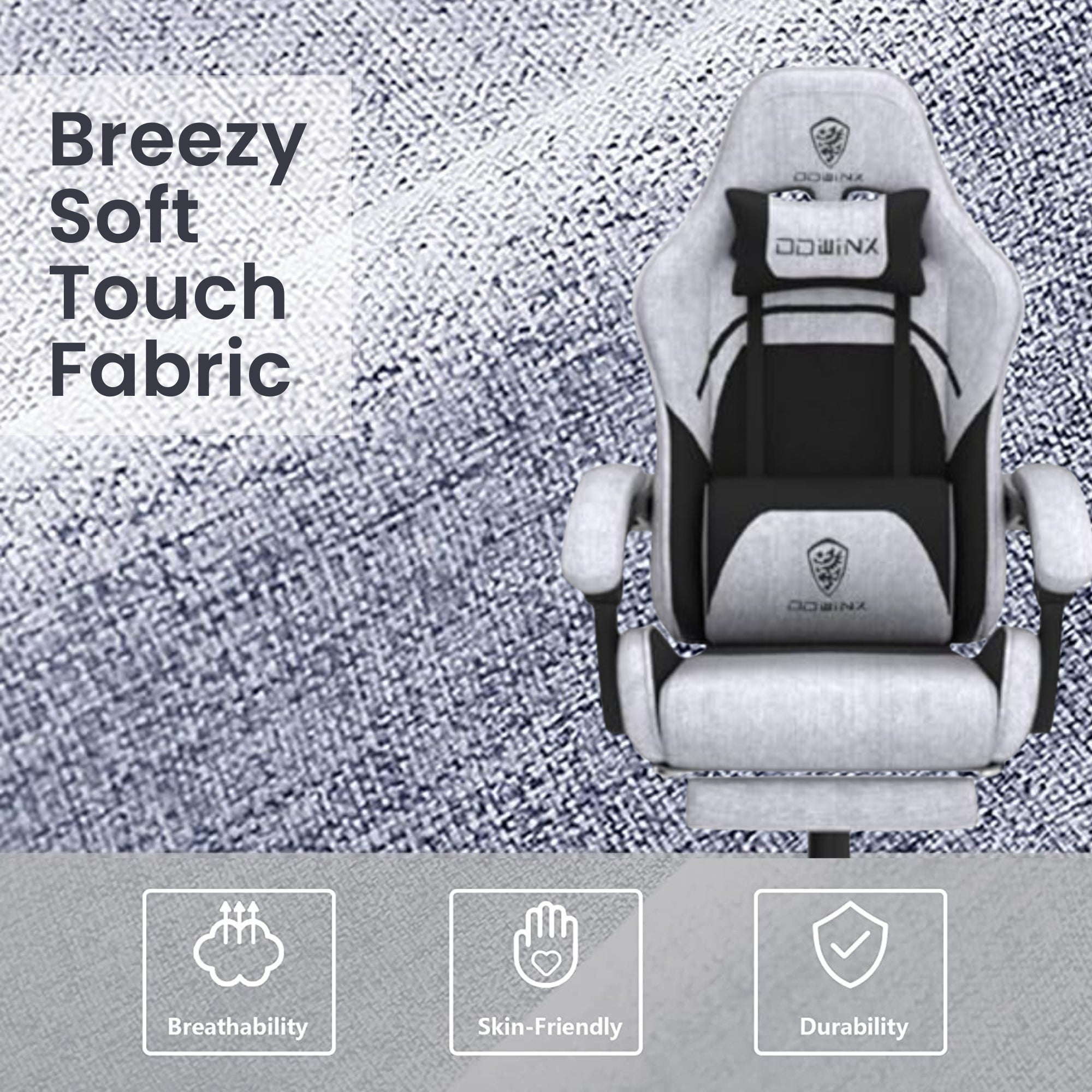 Dowinx Premium Fabric Gaming Chair (Grey) | LinkArm | Massage Cushion | Footrest