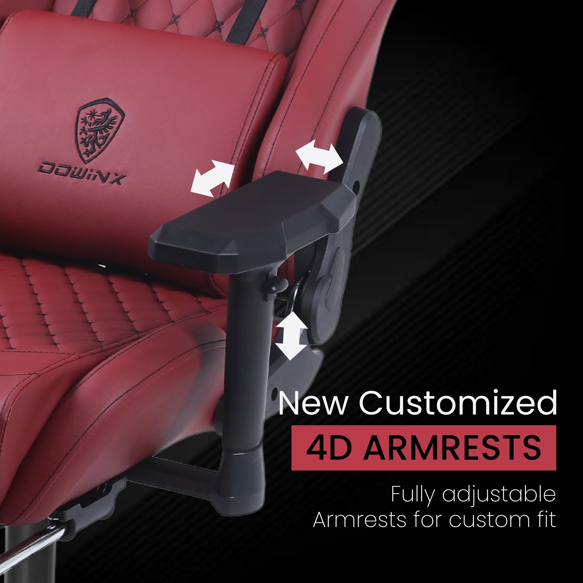 Dowinx Premium Leather Gaming Chair (Red) | 4D Arm | Massage Cushion | Footrest