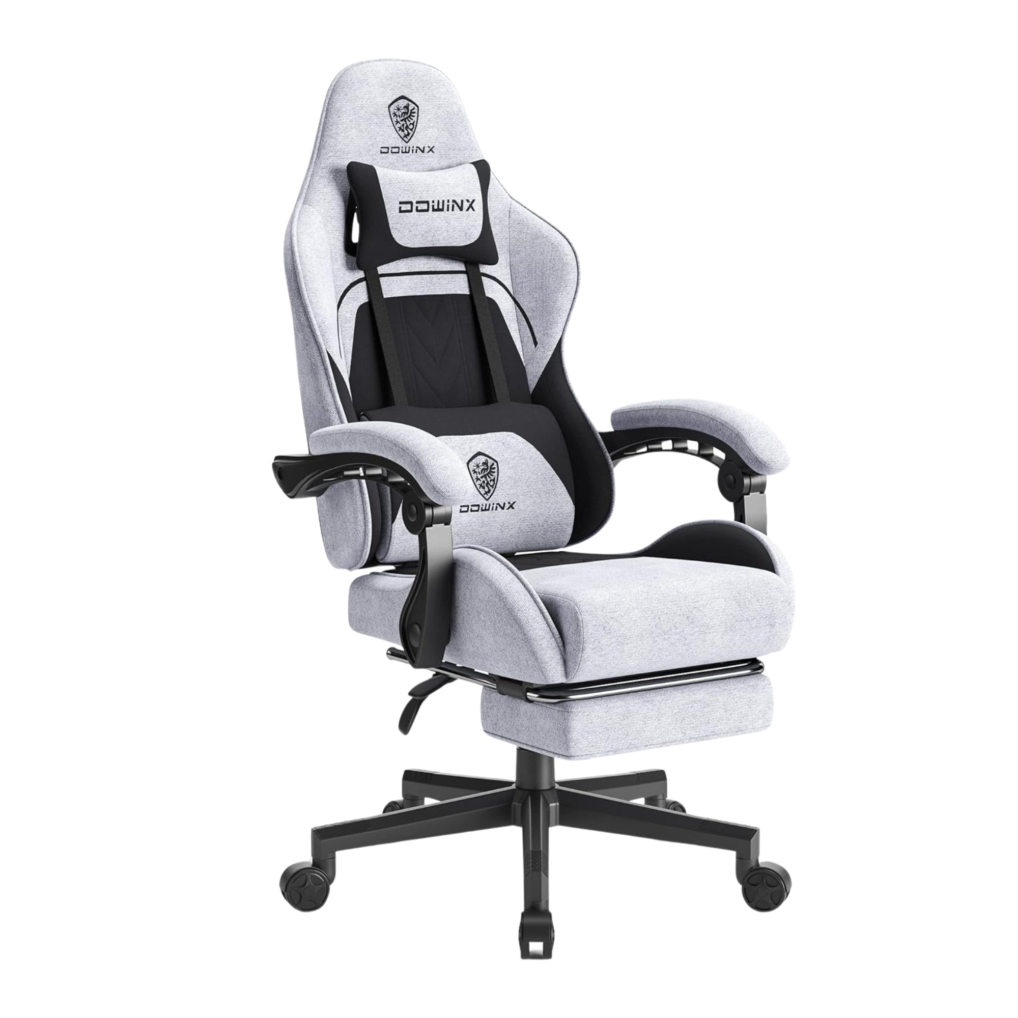 Dowinx Premium Fabric Gaming Chair (Grey) | LinkArm | Massage Cushion | Footrest