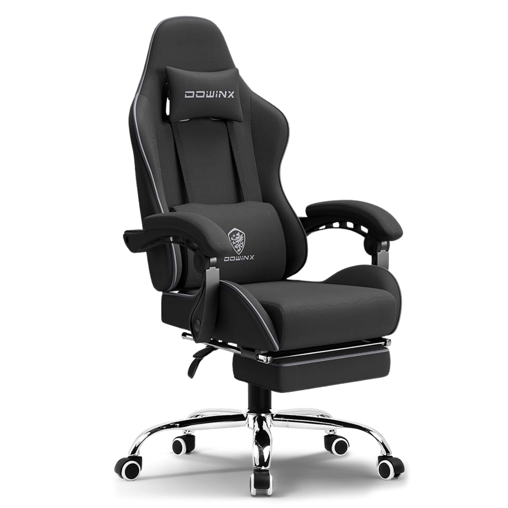 Dowinx Premium Fabric Gaming Chair (Black) | LinkArm | Massage Cushion | Footrest