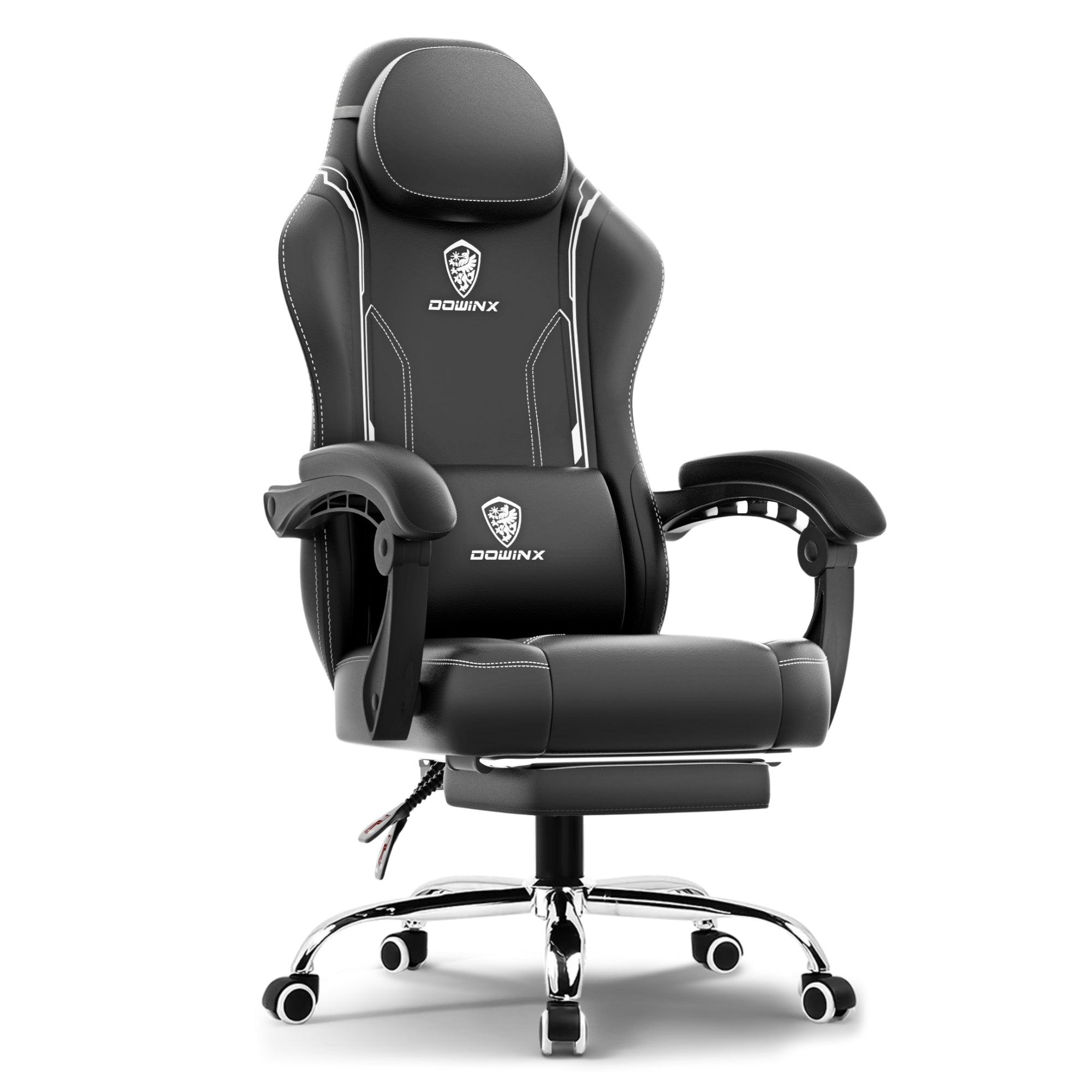 Dowinx Premium Leather Gaming Chair (Black) | LinkArm | Massage Cushion | Footrest