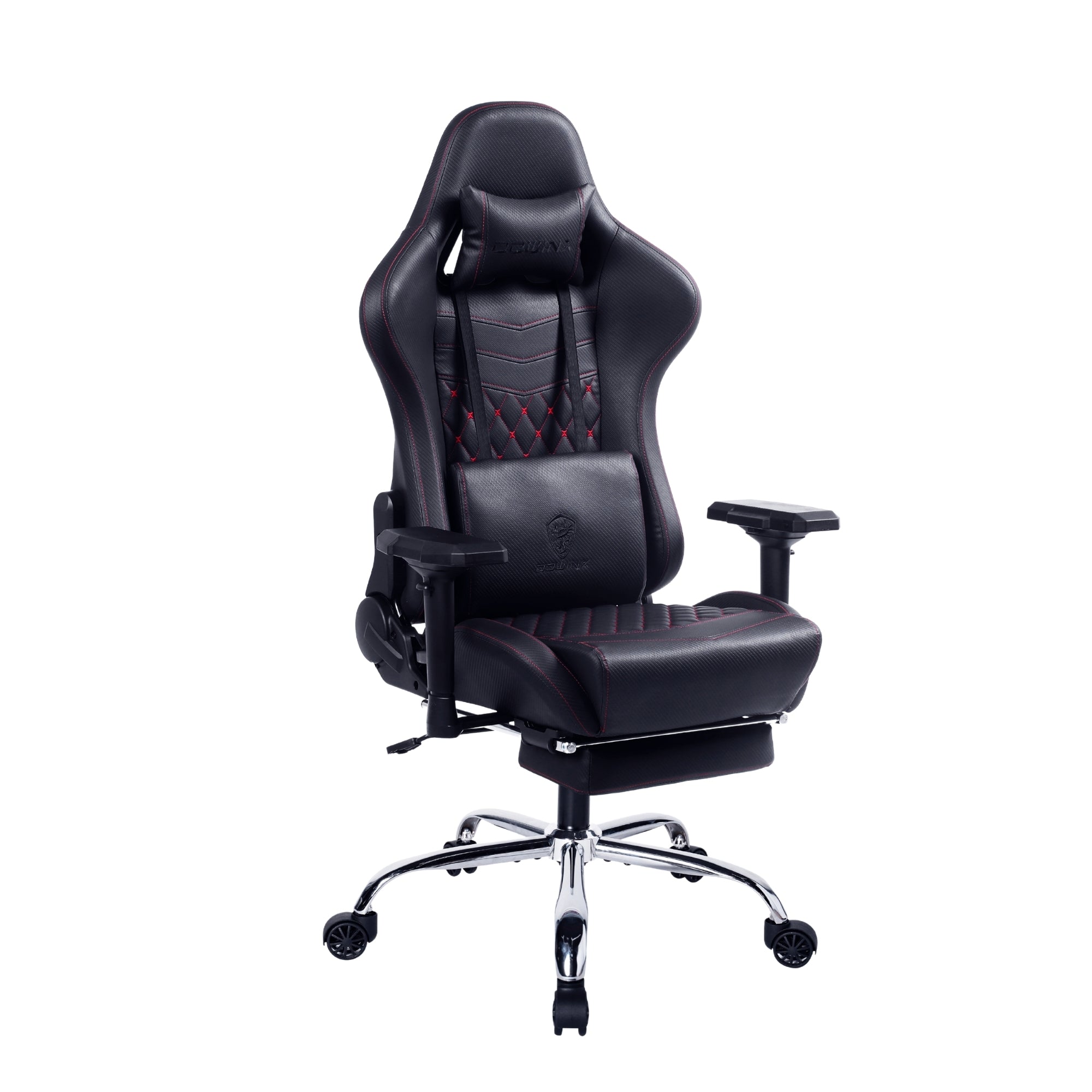 Dowinx Premium Leather Gaming Chair (Black) | 4D Arm | Massage Cushion | Footrest