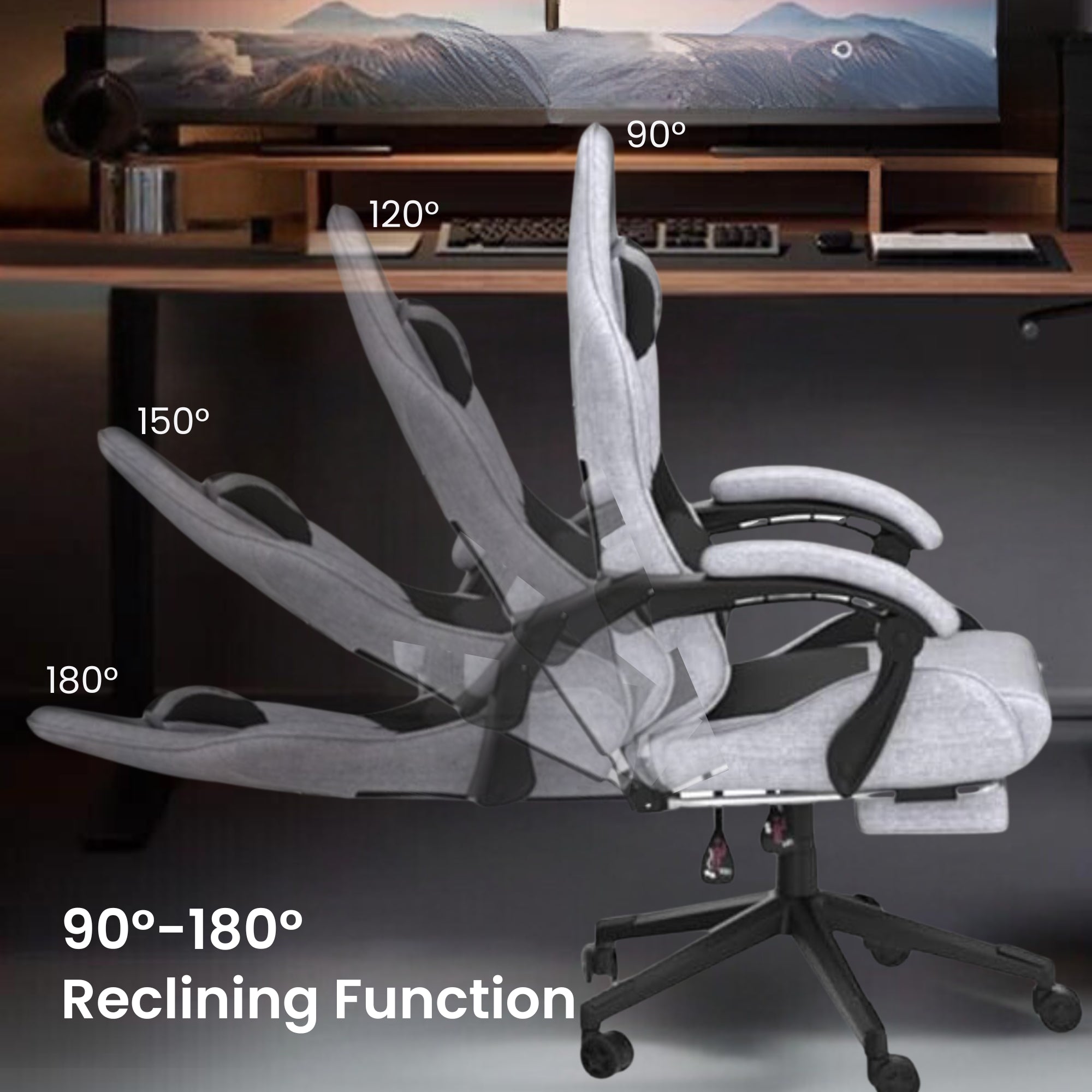 Dowinx Premium Fabric Gaming Chair (Grey) | LinkArm | Massage Cushion | Footrest