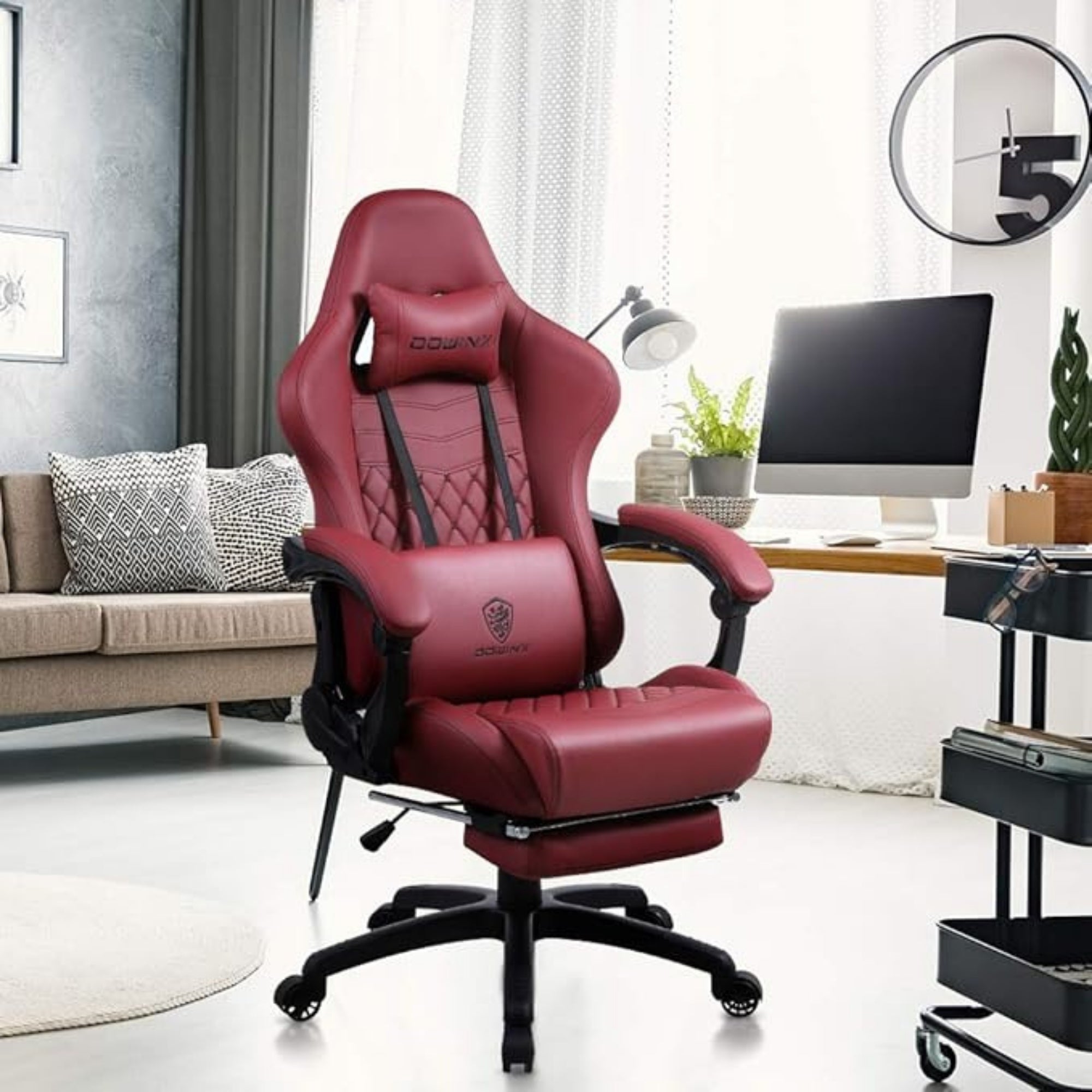 Dowinx Premium Leather Gaming Chair (Red) | LinkArm | Massage Cushion | Footrest