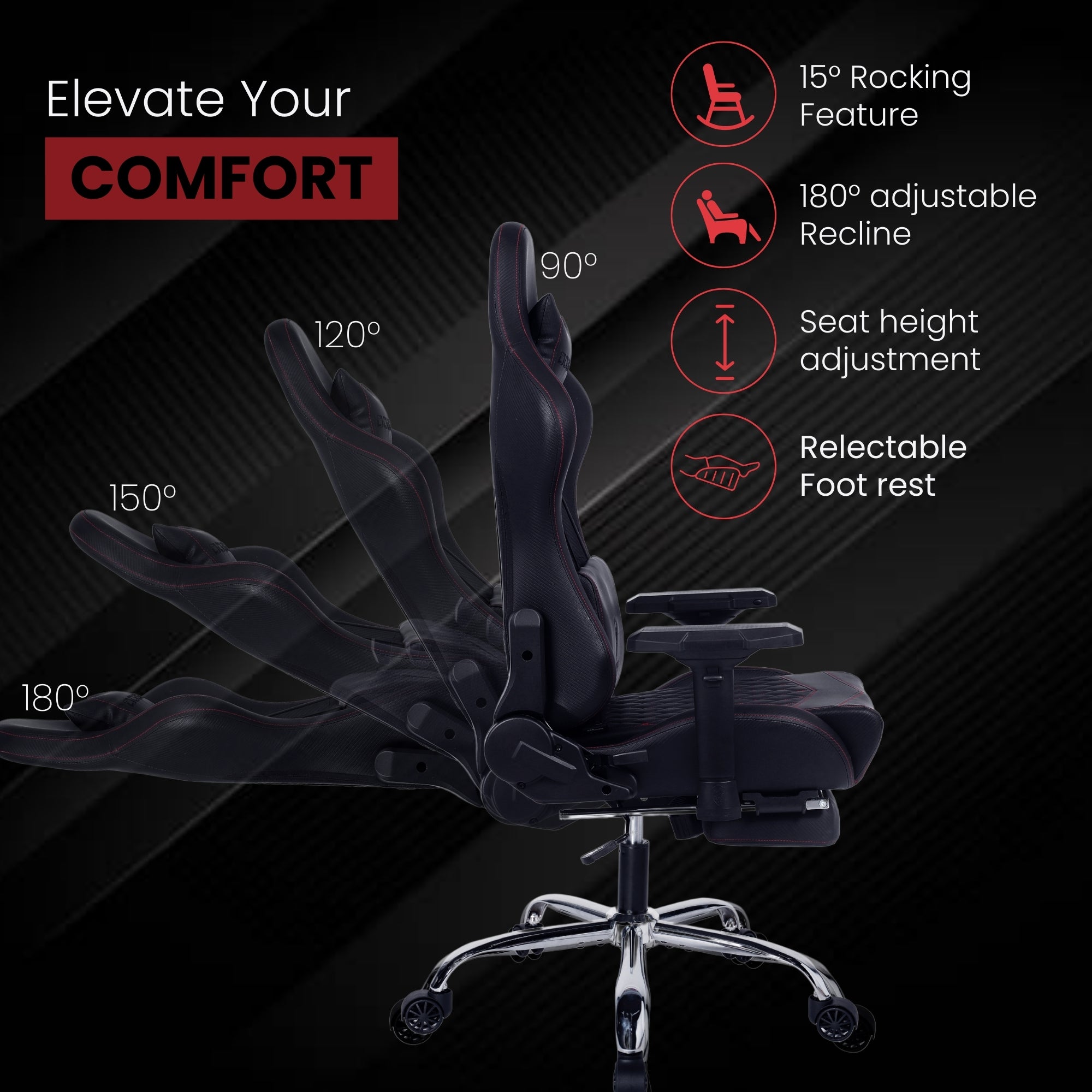Dowinx Premium Leather Gaming Chair (Black) | 4D Arm | Massage Cushion | Footrest