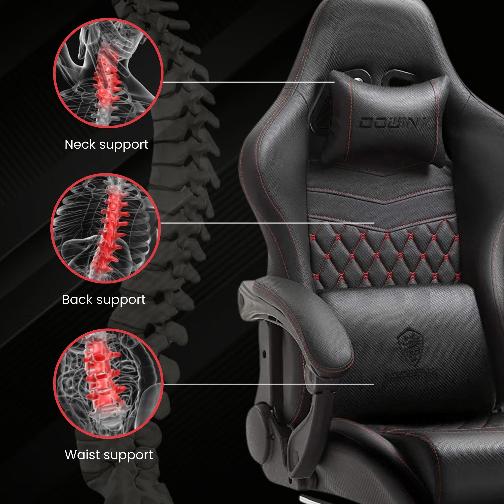 Dowinx Premium Leather Gaming Chair (Full Black Edition) | LinkArm | Massage Cushion | Footrest