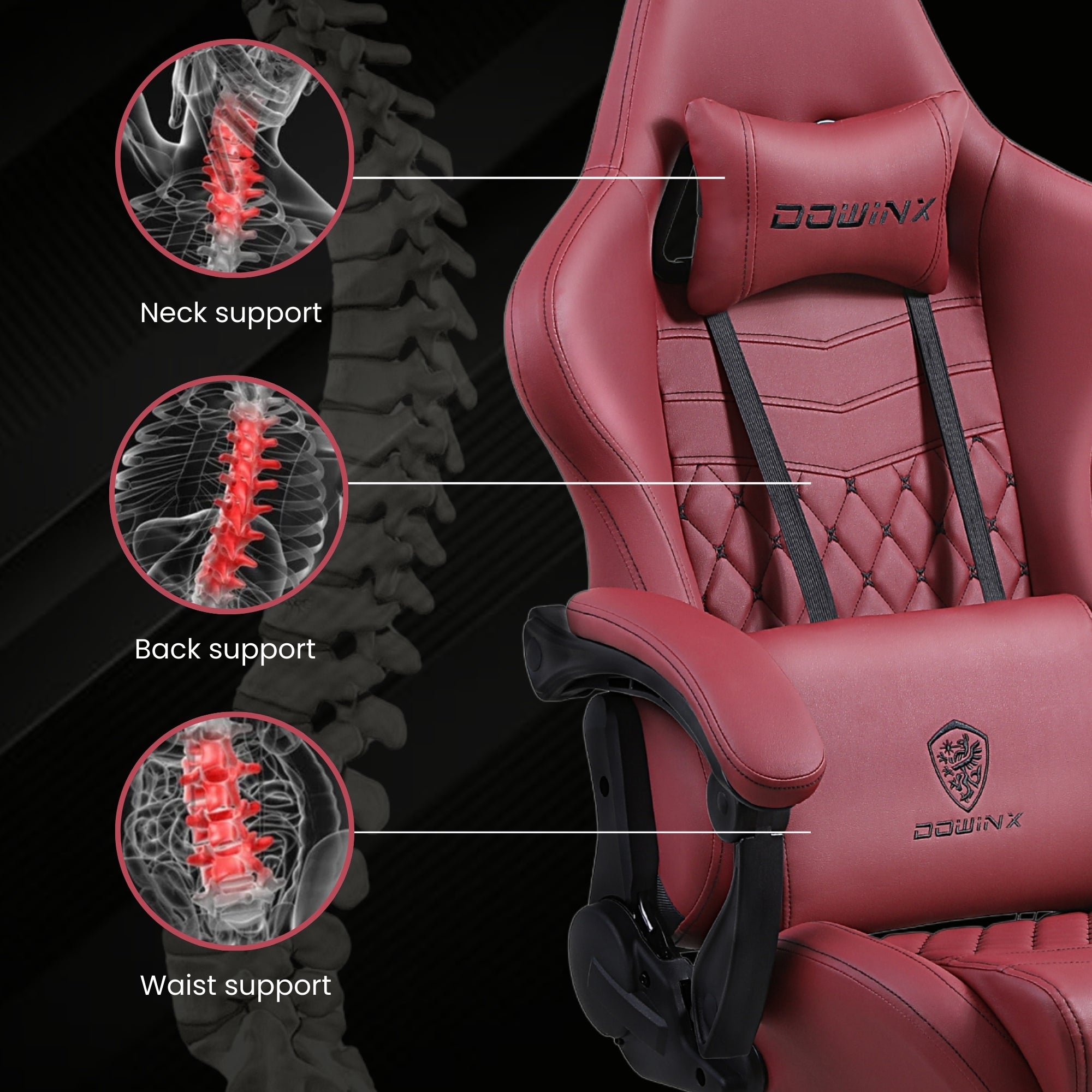 Dowinx Premium Leather Gaming Chair (Red) | LinkArm | Massage Cushion | Footrest