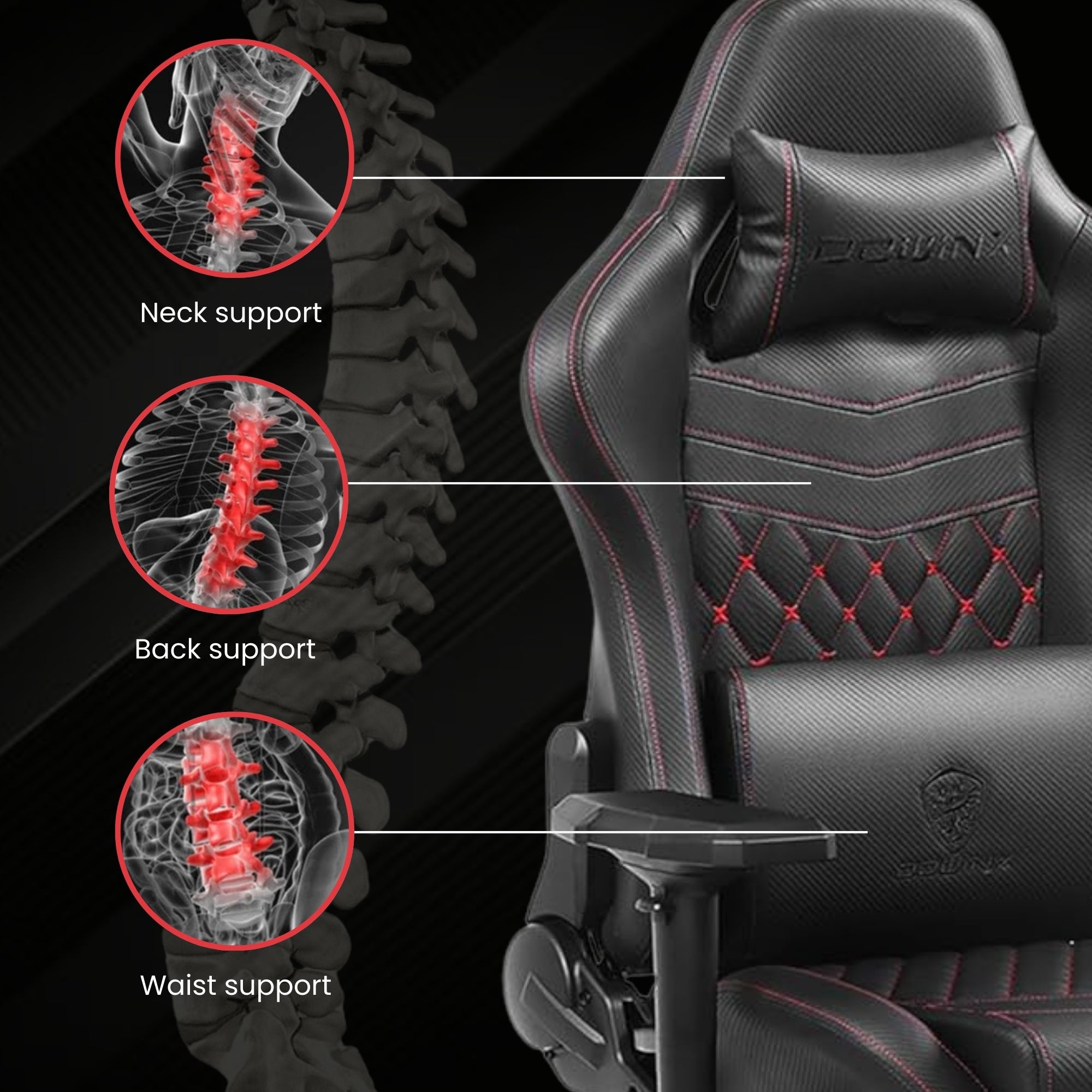 Dowinx Premium Leather Gaming Chair (Black) | 4D Arm | Massage Cushion | Footrest