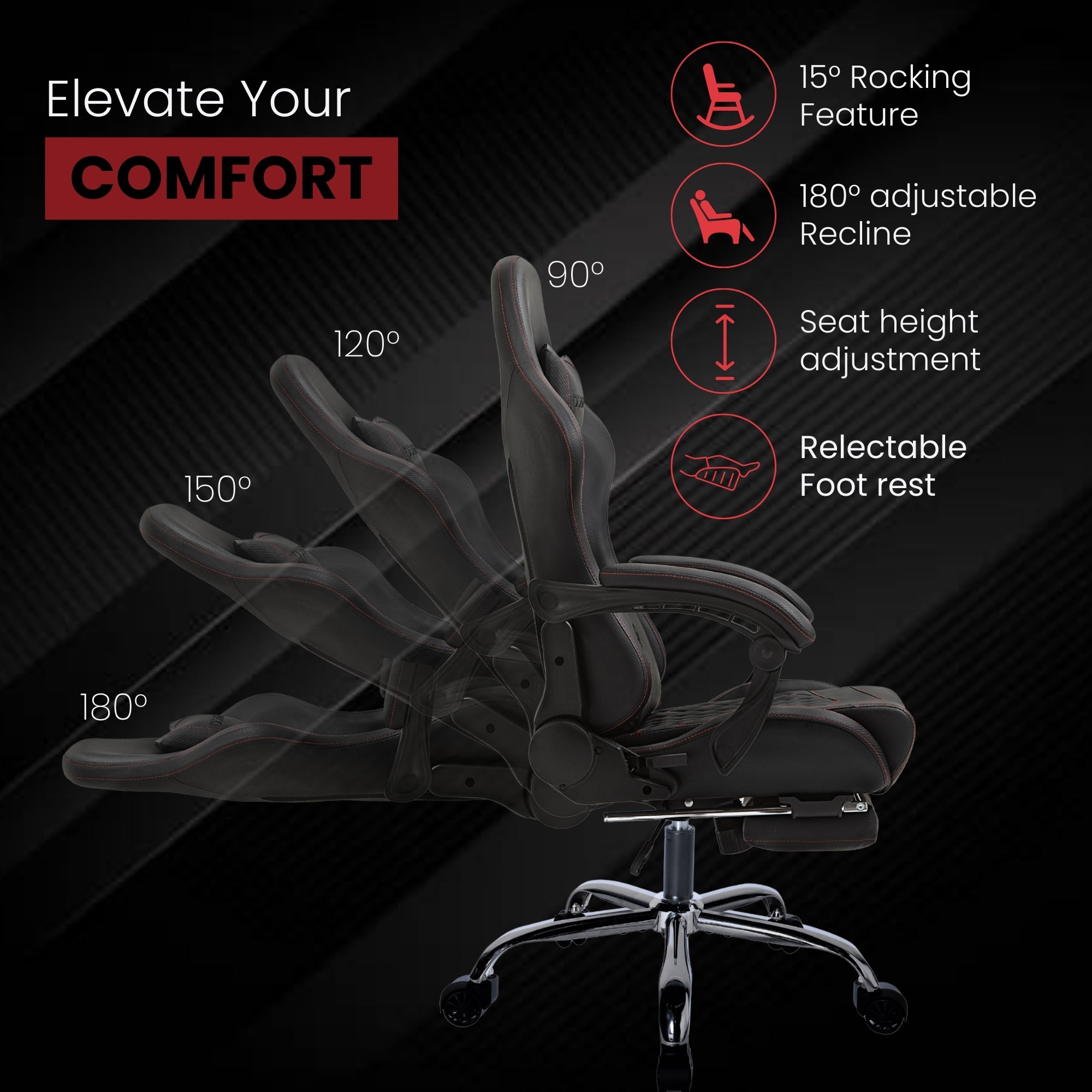 Dowinx Premium Leather Gaming Chair (Full Black Edition) | LinkArm | Massage Cushion | Footrest