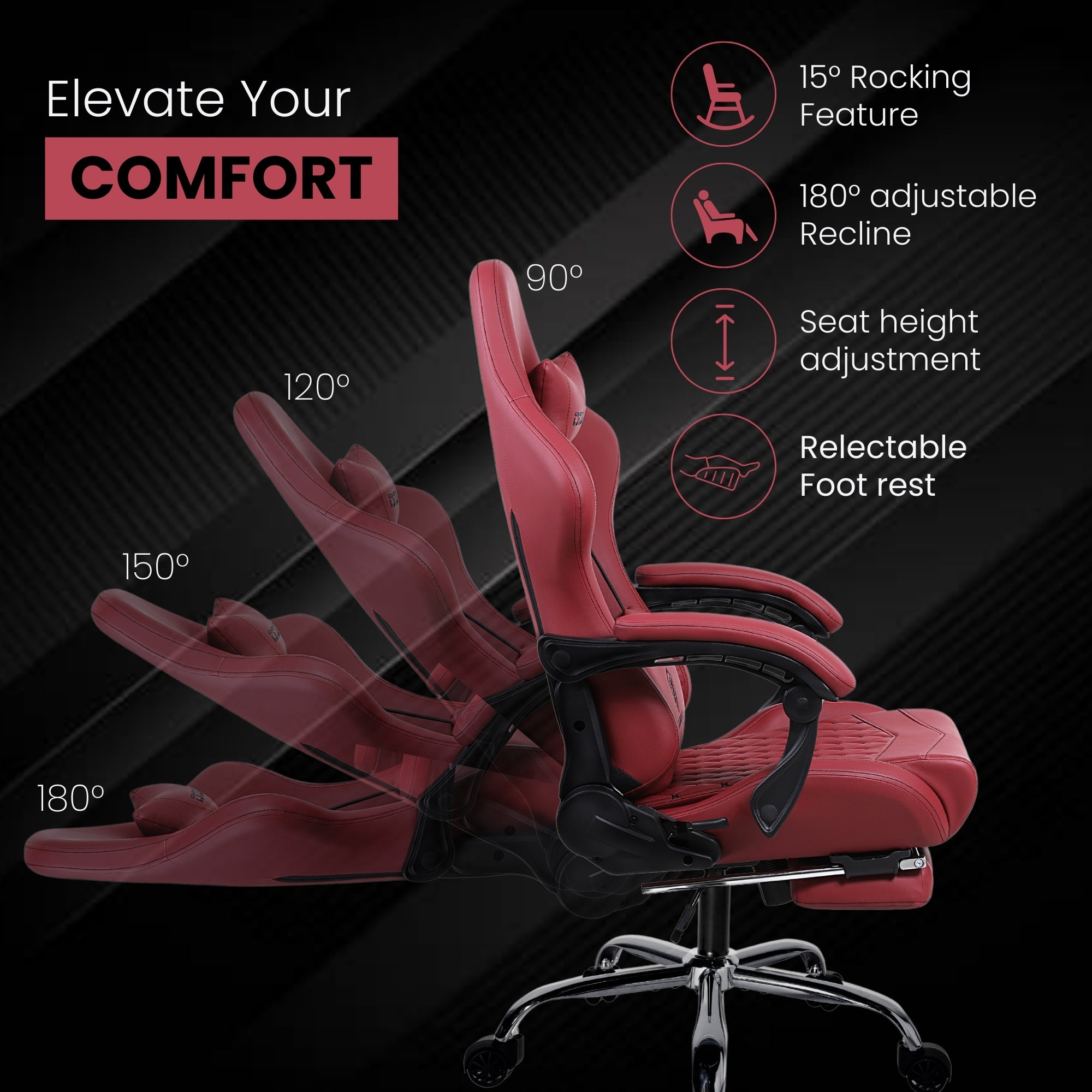 Dowinx Premium Leather Gaming Chair (Red) | LinkArm | Massage Cushion | Footrest