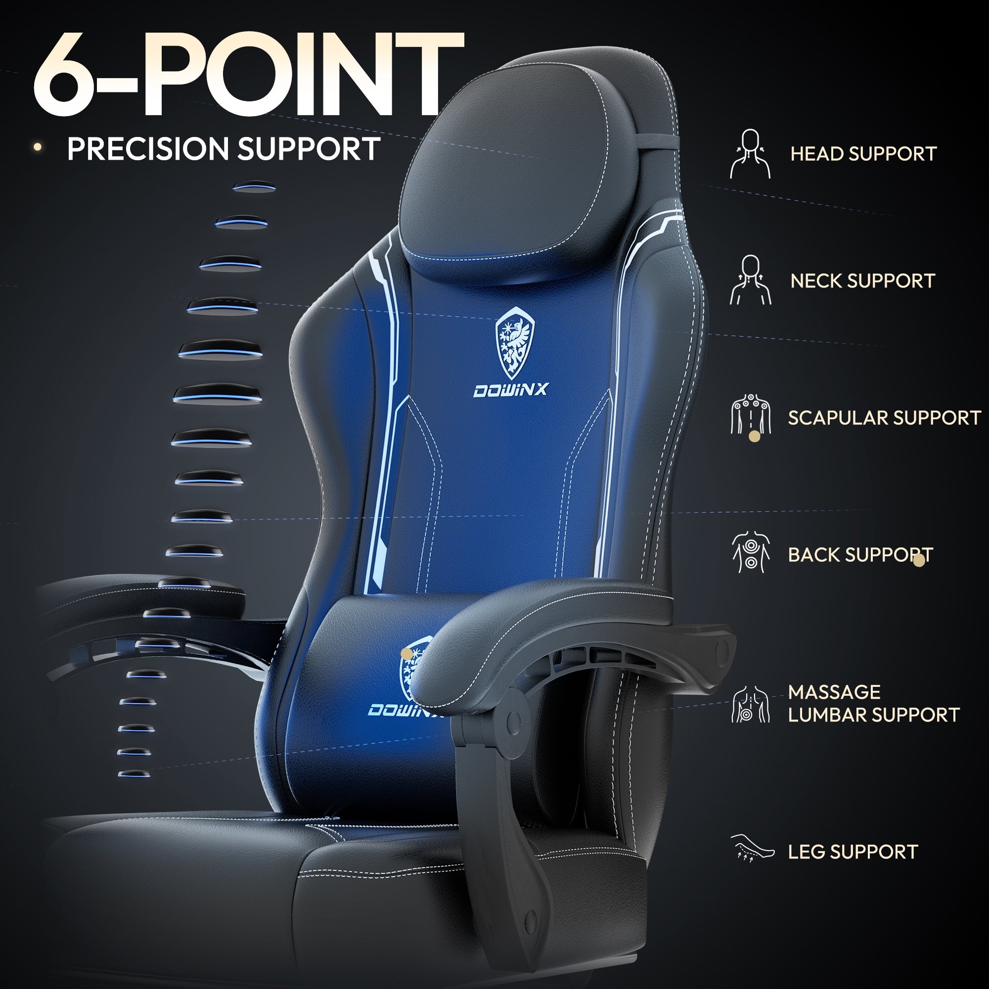 Dowinx Premium Leather Gaming Chair (Black) | LinkArm | Massage Cushion | Footrest