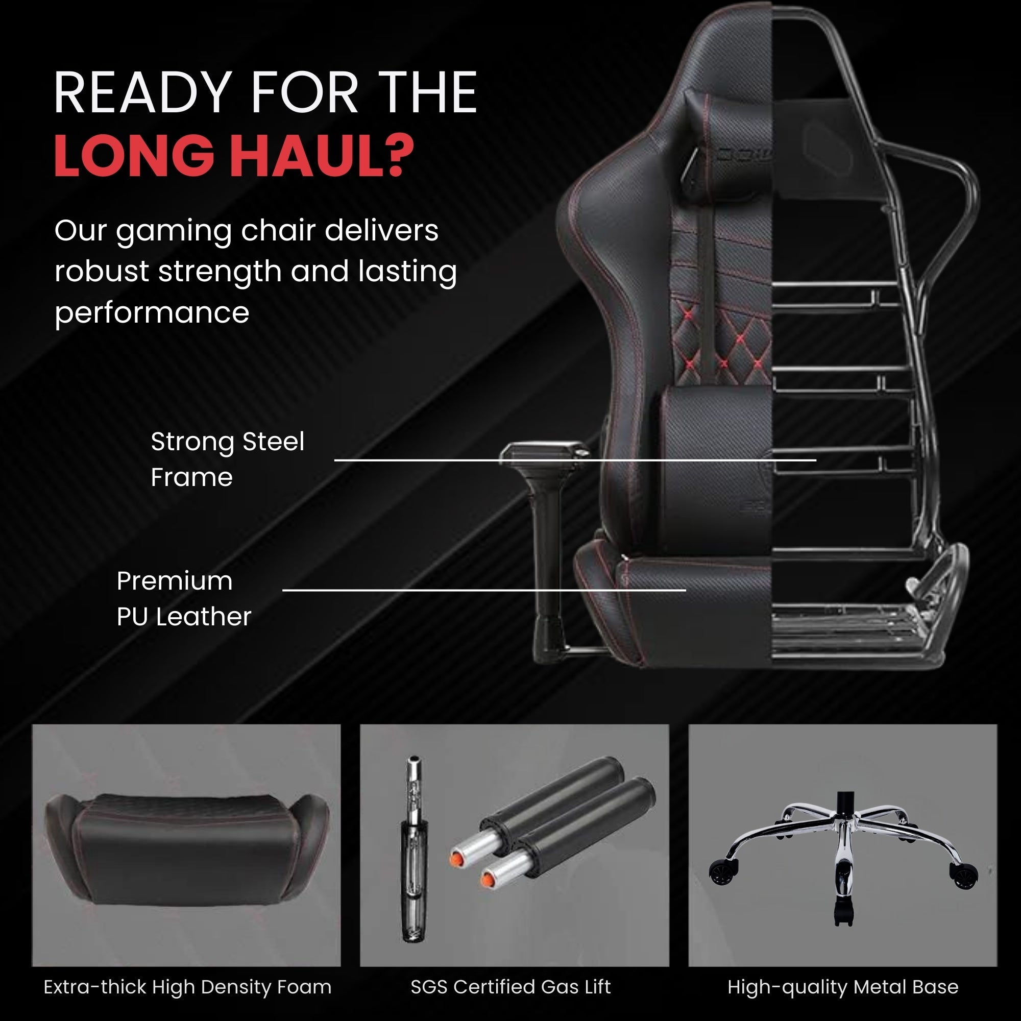 Dowinx Premium Leather Gaming Chair (Black) | 4D Arm | Massage Cushion | Footrest