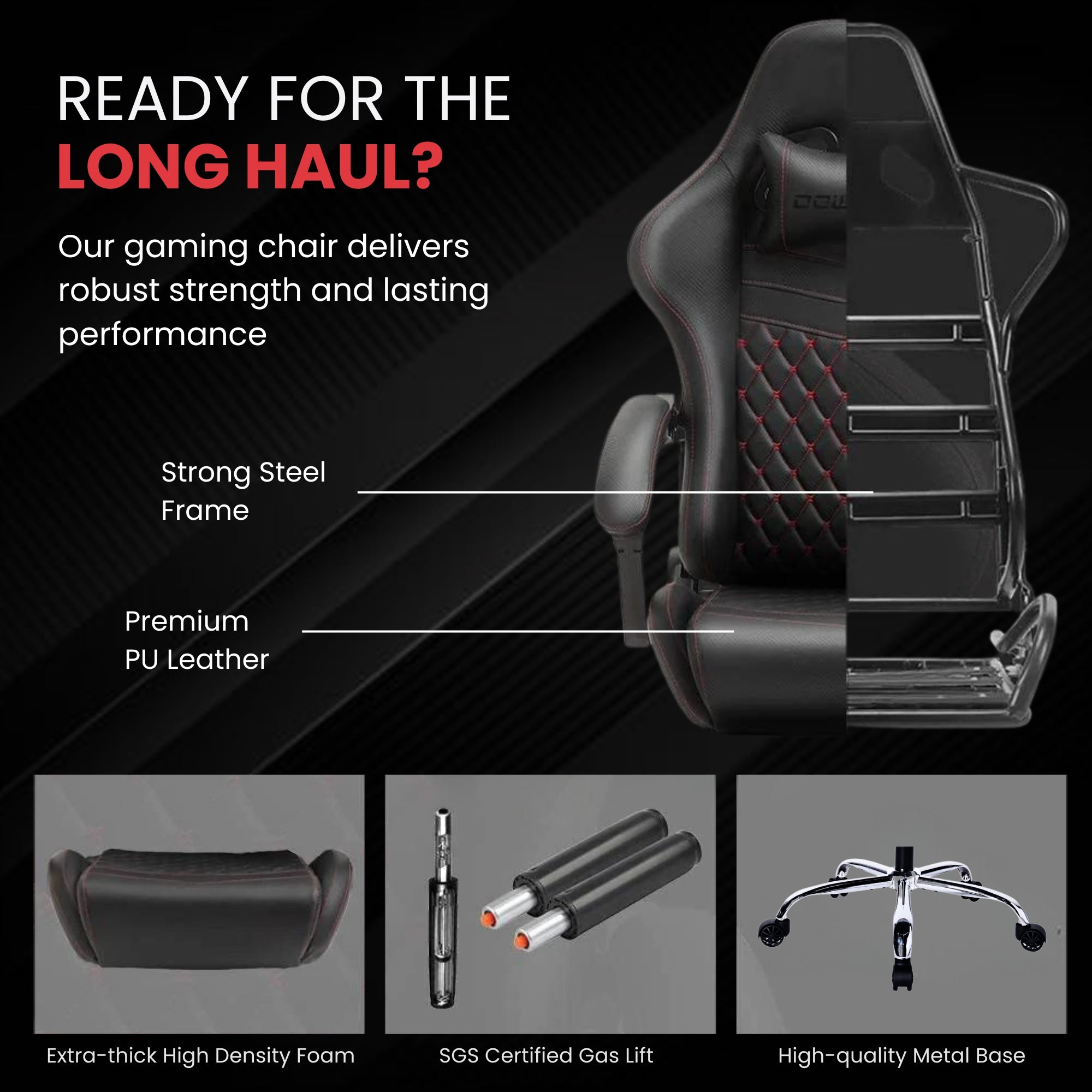 Dowinx Premium Leather Gaming Chair (Full Black Edition) | LinkArm | Massage Cushion | Footrest