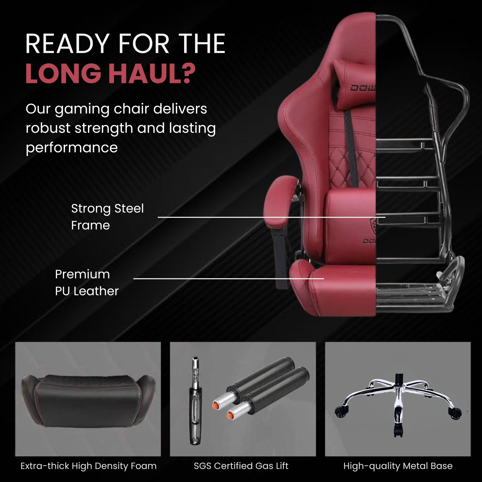 Dowinx Premium Leather Gaming Chair (Red) | LinkArm | Massage Cushion | Footrest