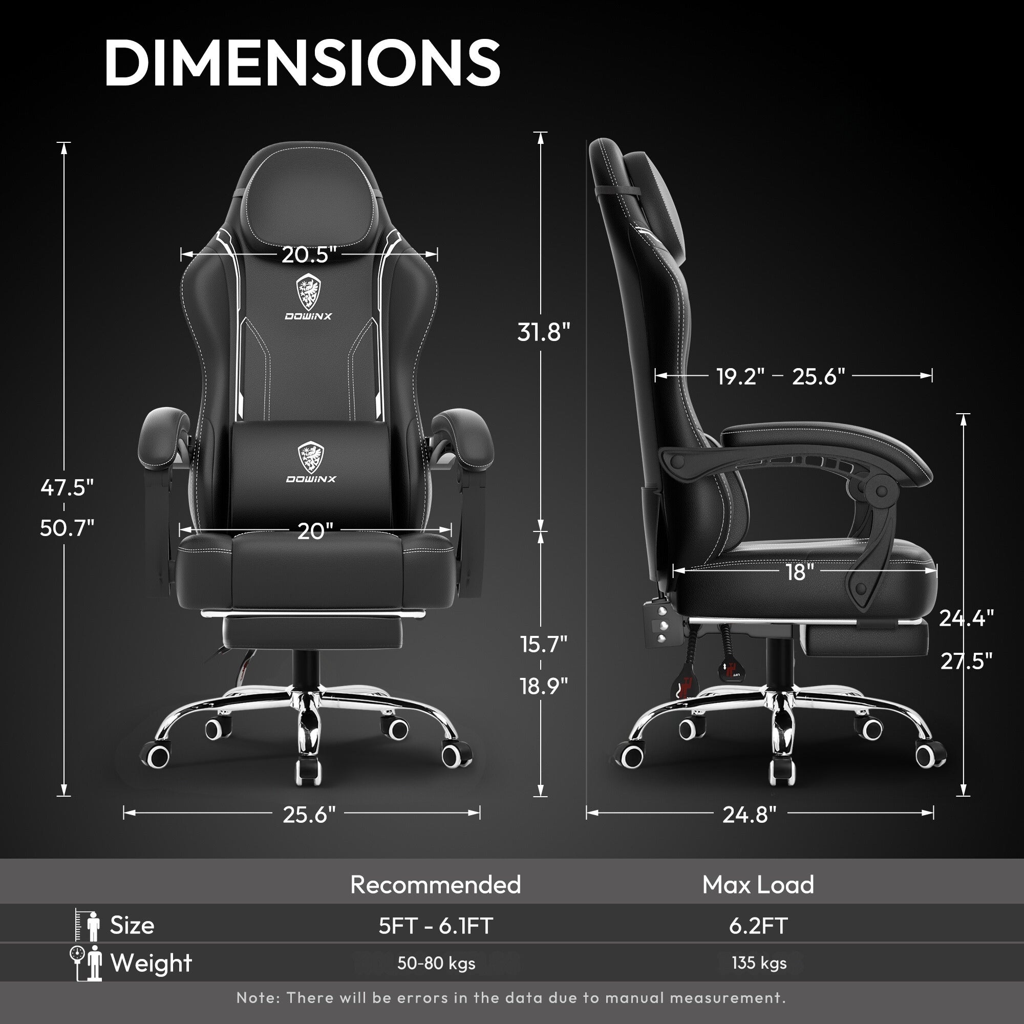 Dowinx Premium Leather Gaming Chair (Black) | LinkArm | Massage Cushion | Footrest