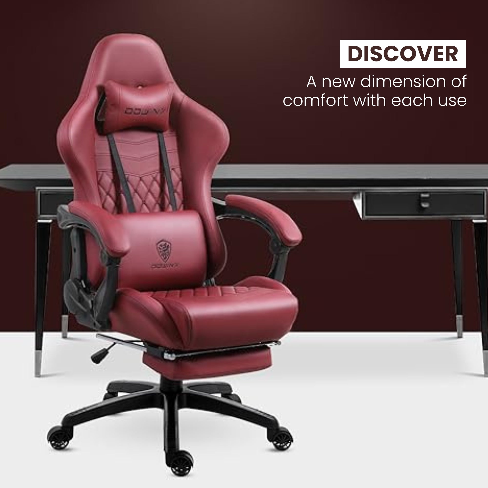 Dowinx Premium Leather Gaming Chair (Red) | LinkArm | Massage Cushion | Footrest